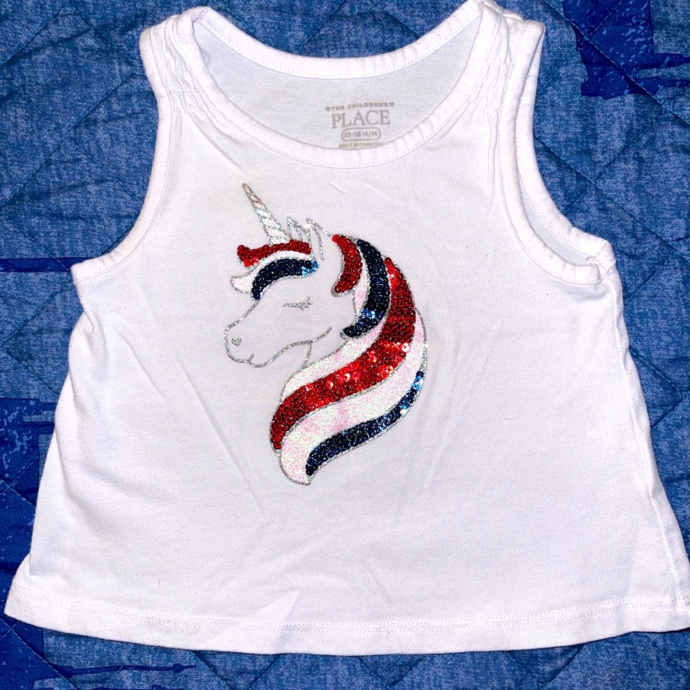 Red, white and blue unicorn tank